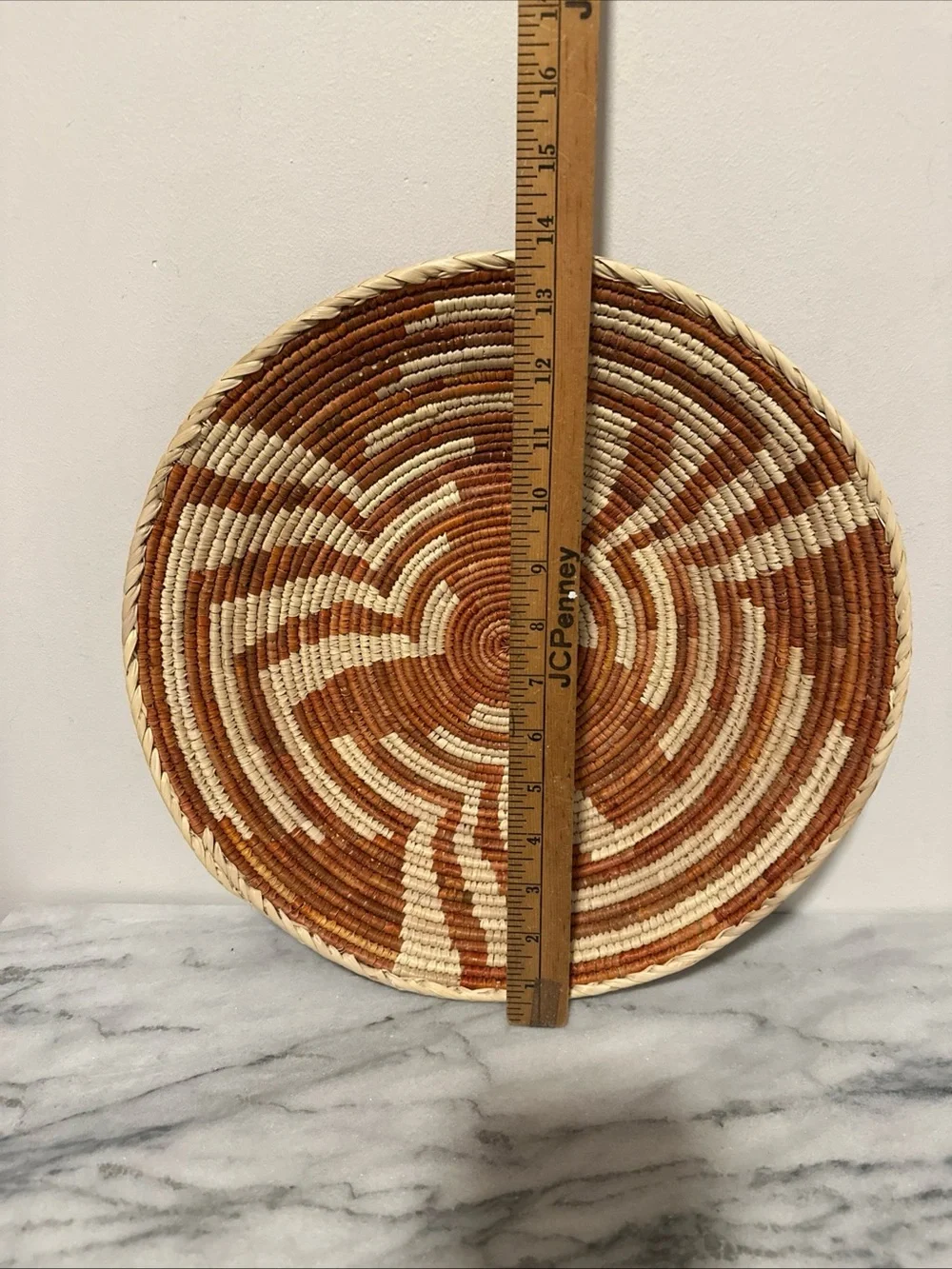 Handwoven Decorative Wall Basket in Brown and Cream small weave vintage